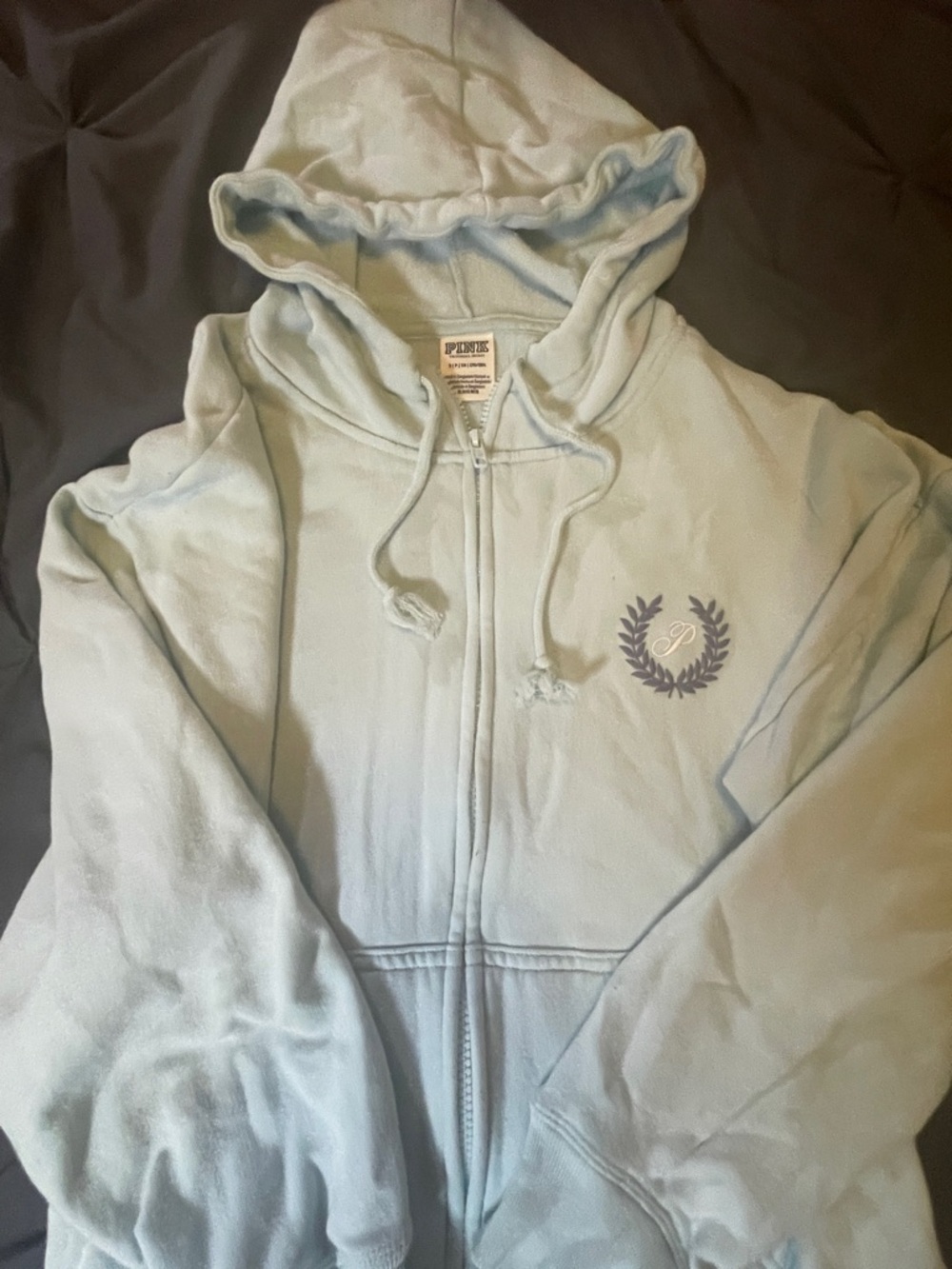 PINK Victoria's Secret Pale Blue Zip-Up Hoodie. Like New! - Picture 8 of 9